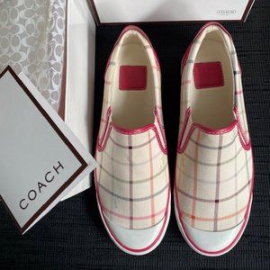 COACH Beale Slip-On Sneakers *Patterned Ivory Canvas with Raspberry Leather* 9.0